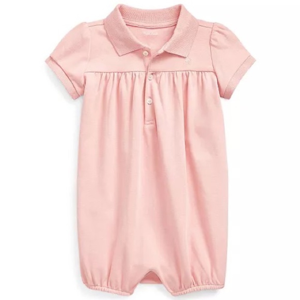 Ralph Lauren Baby Girl Short Puff Sleeve Interlock Polo Bubble Shortall